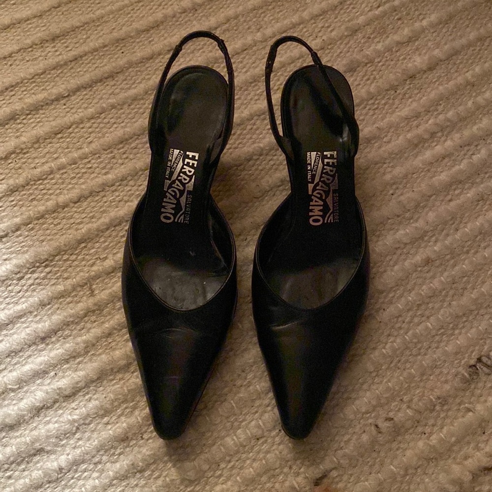 Black Slingback Kitten Heels, Salvatore Ferragamo, Size 6.5